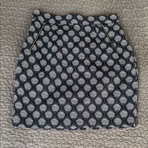 Navy and White Patterned Mini Skirt with Zip Pockets